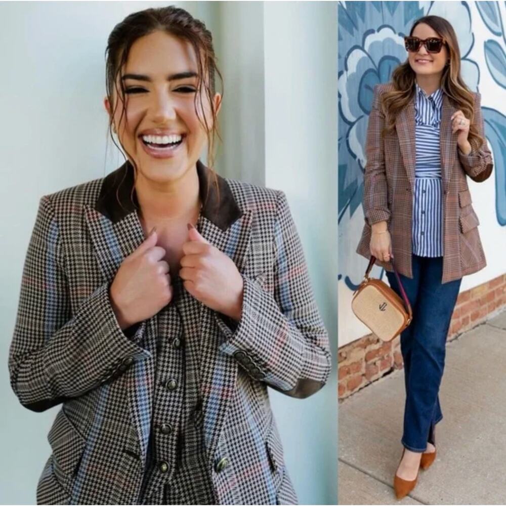 VERONICA BEARD Destry Houndstooth Plaid Dickey Jacket Blazer Size 4 - Picture 2 of 8